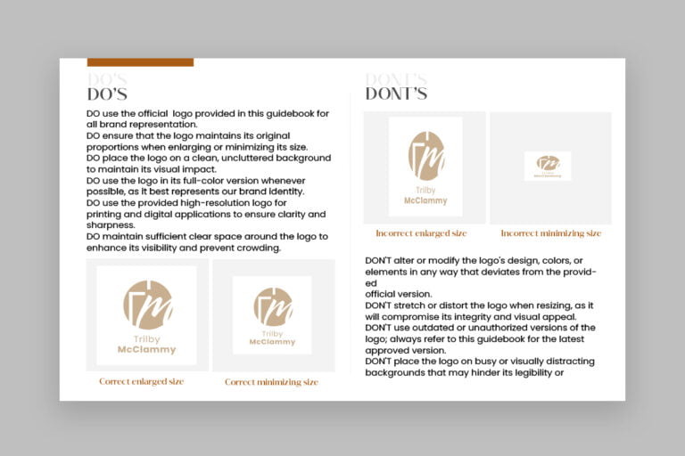 Branding Guidelines book for Trilby McClammy Up Creative Media
